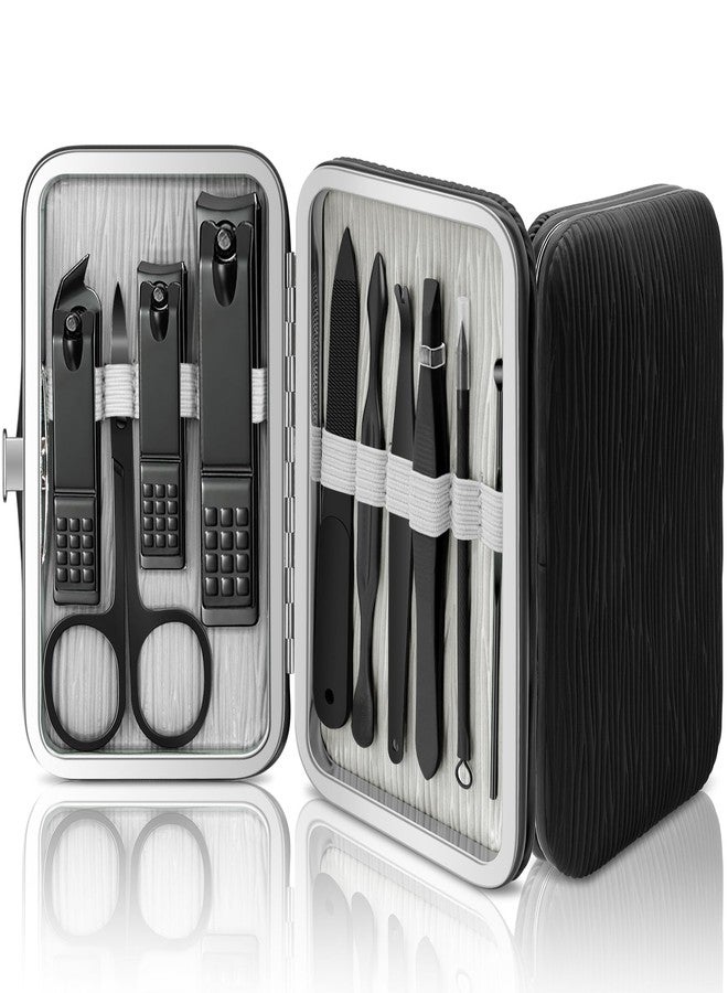 BLESWIN 10 in 1 Manicure Set, Professional Manicure Pedicure Kit for Women, Nail clipper Set for Men, Nail Care Kit with Leather Travel Case, Travel Nail Kit for Friends Parents Gift (Black) - Image 1